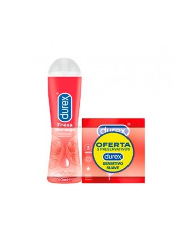 Durex Pack Play Lubricant Strawberry 50ml e Soft Sensitive x3 Condoms