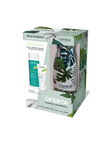 Noreva Pack Gel detergente esfoliante 200ml Fluido solare esfoliante SPF50 40ml