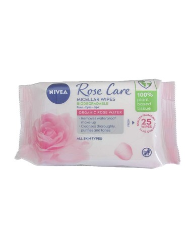 Nivea Rose Care Micellar Wipes with Organic Rose Water 25 unità