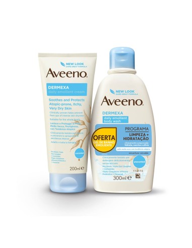Aveeno Pack Dermexa Daily Emollient Cream 200ml e Dermexa Daily Emollient Dermexa Daily Emollient Body Wash 300ml