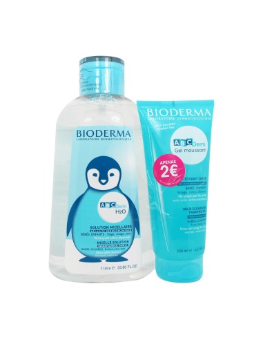 Bioderma Abcderm Pack H2O Soluzione micellare 1L + Gel schiumogeno detergente delicato 200ml