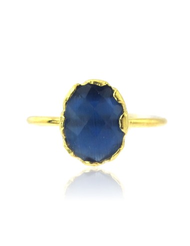 MRIO Anello classico regolabile Argento Oro Pietra blu