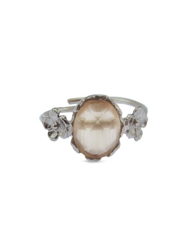 Anello MRIO Classico Regolabile Argento Beige Pietra e Fiori