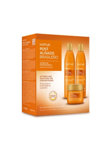 Kativa Kit Post Alisado Brasileño Shampoo, Condizionatore e Trattamento Riparatore Intensivo