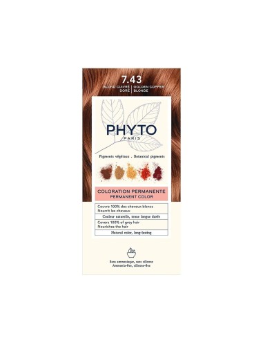 Colore Phyto Colorare permanente con pigmenti vegetali 7.43 Bionda arrotolata in oro