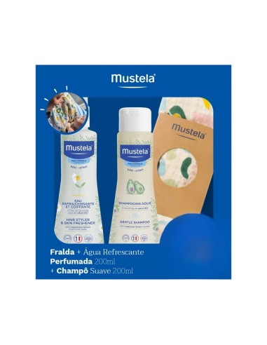 Mustela Kit Mustela Acqua Profumata Rinfrescante 200ml + Mustela Shampoo Delicato 200ml + Regalo Pannolino di Stoffa