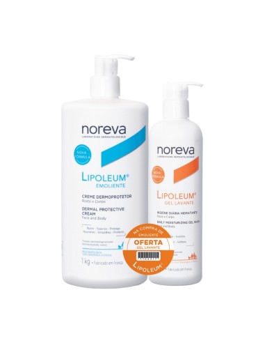 Noreva Pack Lipoleum Emollient Protective Cream 1kg Lipoleum Washing Gel 400ml